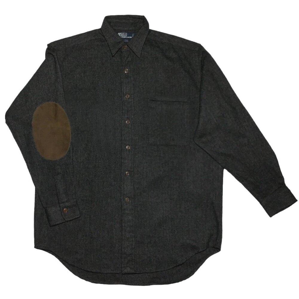 Rare $995 Polo Ralph Lauren Pure Cashmere Shirt! Large  Gray Suede Elbow Patches